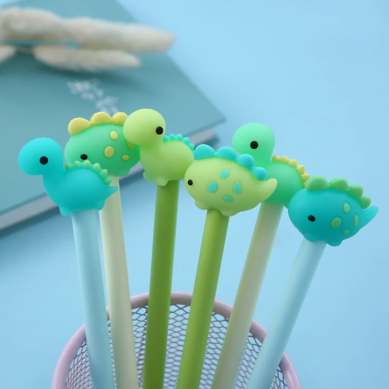 

2 Pcs Kawaii Soft Silicone Dinosaur Gel Pen 0.5mm Black/ Blue Ink Marker Pen School Office Writing Supply Stationery