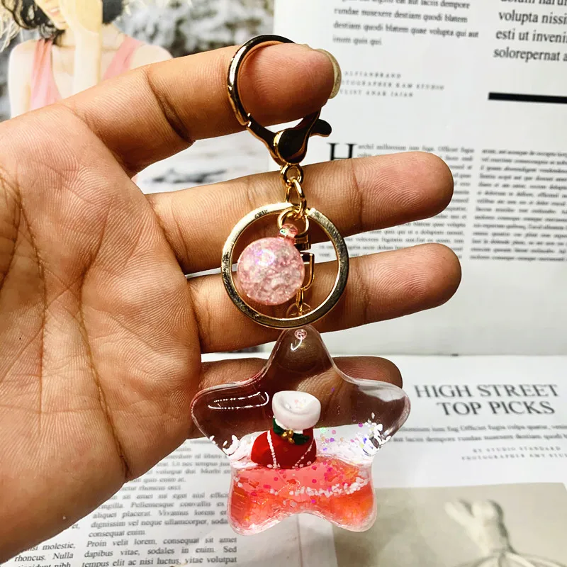 

Creative Pentagram Keychain Lovely Christmas Tree Old Man Quicksand Backpack Bag Car Key Accessories Pendant Keyring Fine Gift