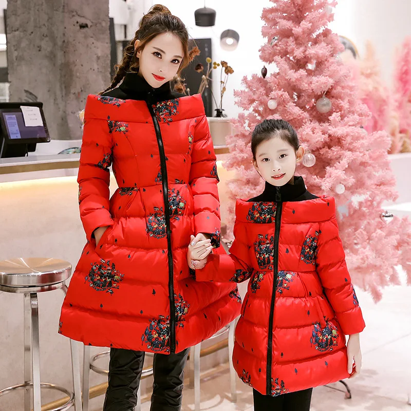 2020 зимние платья для мамы и дочки пуховые пальто куртка в стиле пэчворк