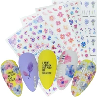 1 sheet 3d nail art stickers sliders lavender flowers leaf adhesive nail decals foil nail stickers