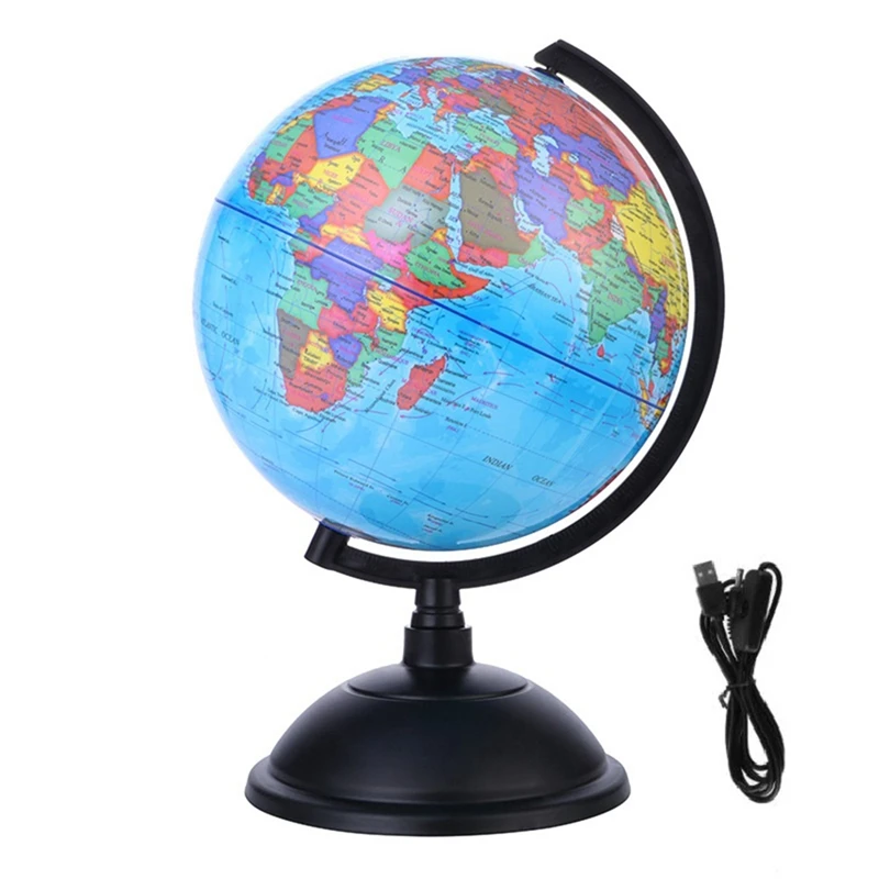 

20CM World Globe Map Rotating Stand + LED Light World Earth Globe Map School Geography Educational Kids Exploring