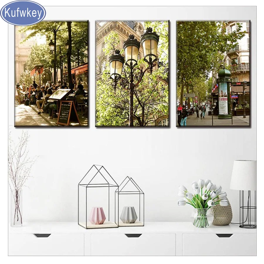 

Triptych 3PCS/SET Diy Diamond Painting Cross Stitch Kits City Street View Photography Diamond Mosaic Puzzles 5d,Wall Art