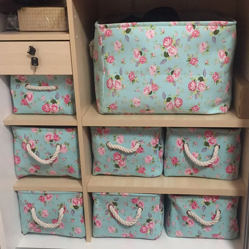 

Cube Canvas Fabric Storage Basket Clothes Folding Storage Box For Nursery Underwear Toy Organizer Laundry Basket With Handle