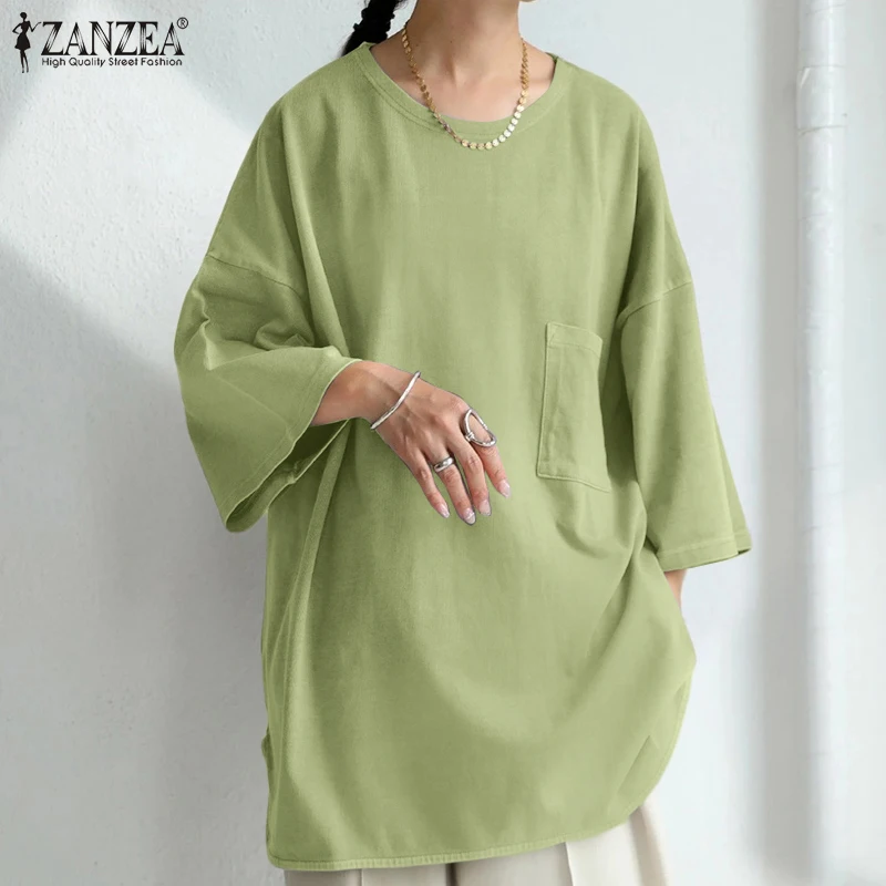 

Loose Retro Women Autumn Blouse Sweatshirts ZANZEA 2022 Stylish Chemise Solid O Neck Tops Long Sleeve Casual Baggy Beach Chemise