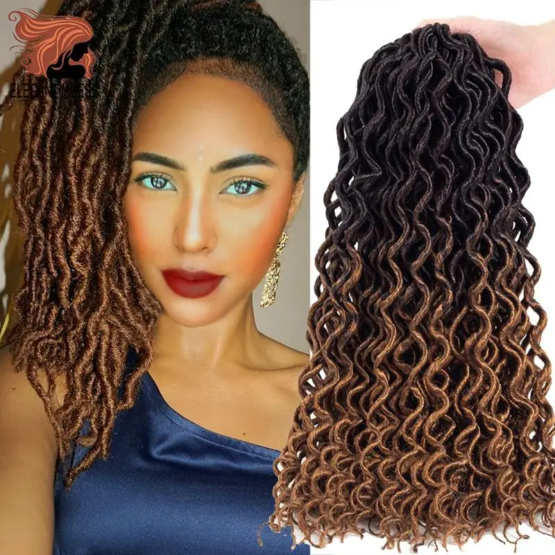 Элегантный Муз Faux locs Curly накладные волосы на крючке, затененные, волосы синтетический эффектом деграде(переход от темного к каштановые волосы для наращивания 18 дюймов 24 подставки для плетения волос