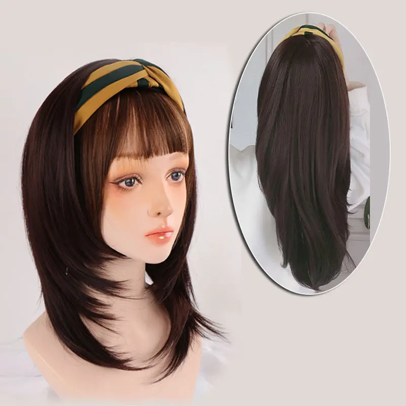 

Yellow and green stitching headband Short hair band wig with inner buckle