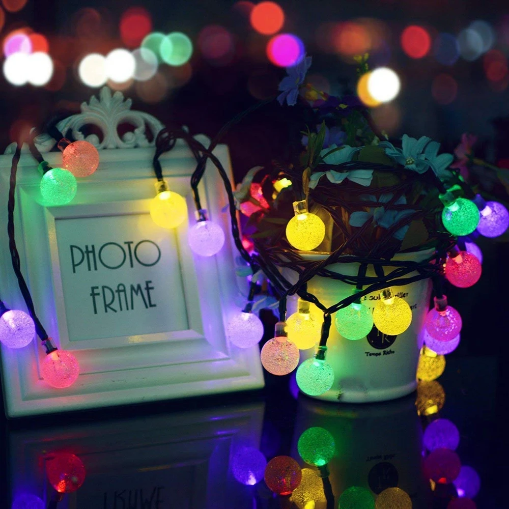 

5M 10M Solar Outdoor Lights Garland Bubble Ball Waterproof Street Festoon LED Light Christmas Lights For Home Wedding Decoration