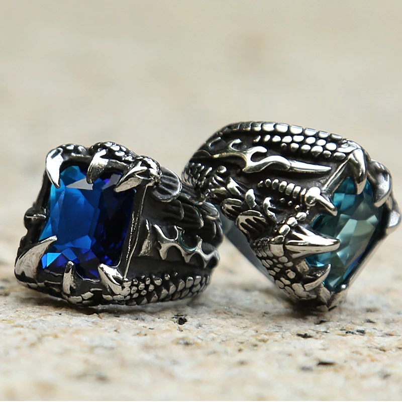 Винтаж коготь дракона кольцо с синий/черный/красный камень Нержавеющая сталь