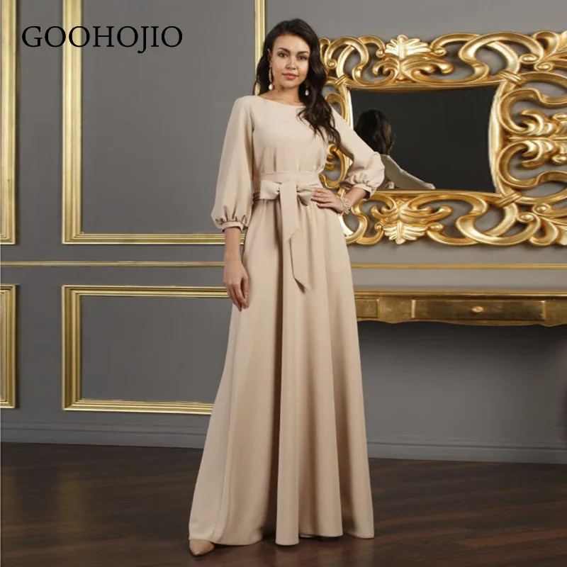 

GOOHOJIO 2021 Spring Autumn New Party Simplicity Dresses Women Temperament Dresses Ladies Solid Color Lantern Sleeve Women Dress