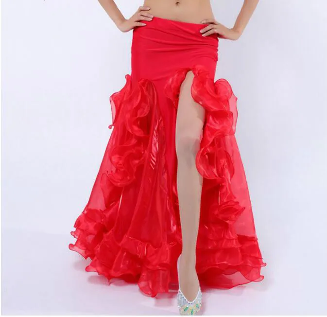 

New Women Belly Dance Costume Long Ruffle Skirt Side Split Wave Skirt Oriental Dancing Performance Clothing Dress Stage Dancer