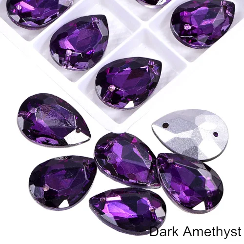 Dark amethyst 24 шт. 13x18 мм каплевидные стразы, стеклянные пришитые стразы, высокое качество, хрустальные стразы для шитья одежды B3671 - Цвет: Dark amethyst