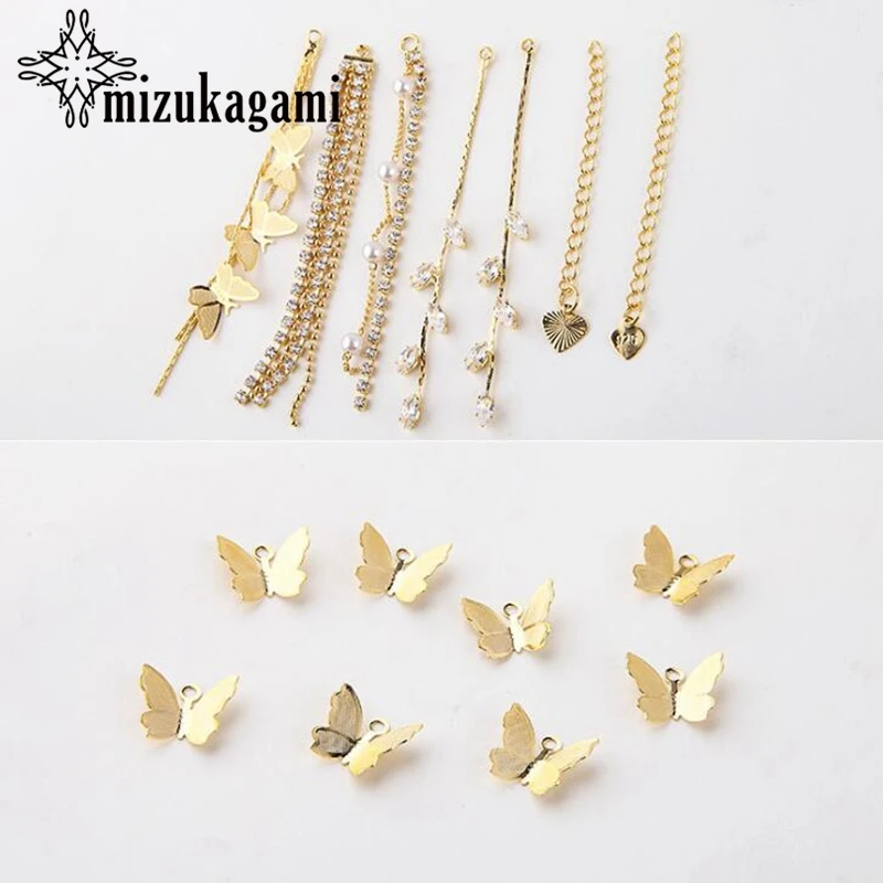 10 шт./лот покрытая медью 18 К настоящая Золотая Бабочка жемчуг алмазная цепочка