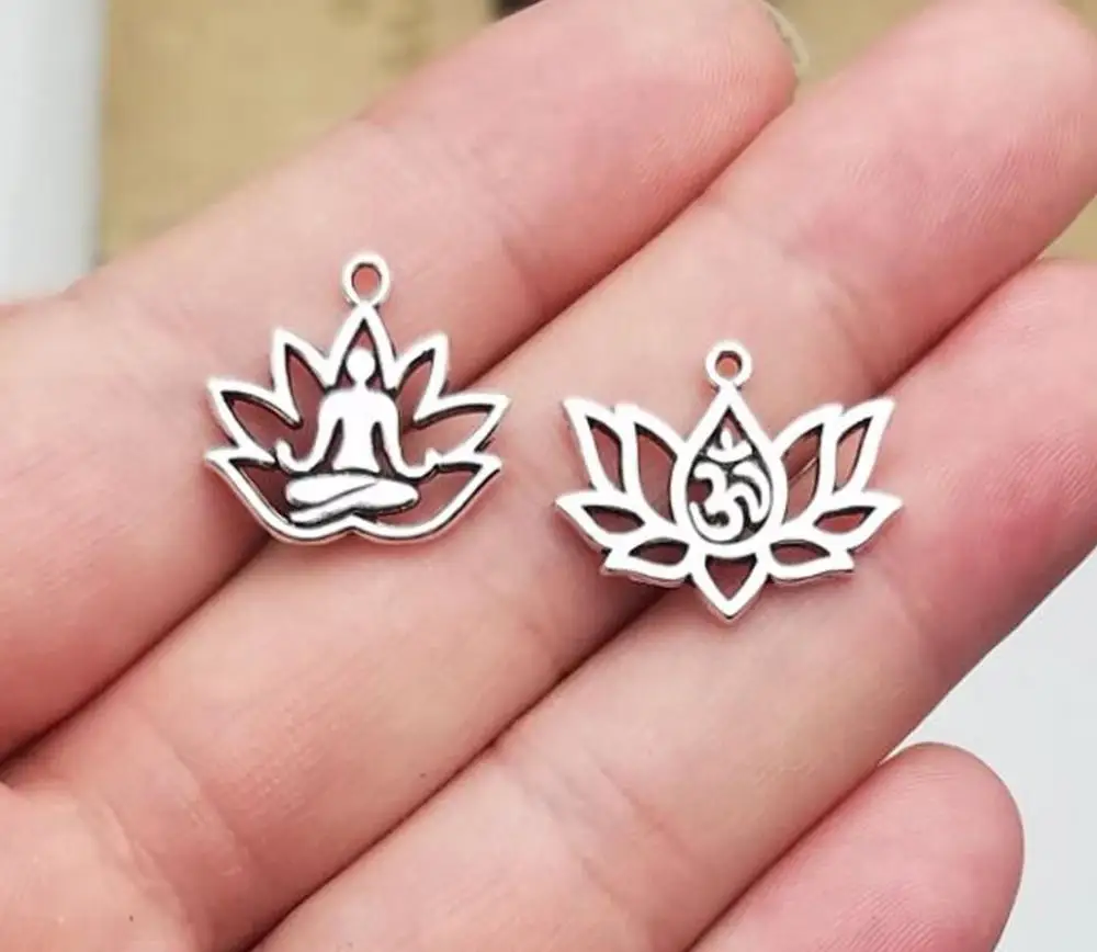 30 шт./лот-20x16 мм подвески в виде цветка лотоса для йоги с античным посеребренным