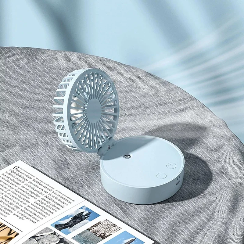 

USB Fan Handheld Folding Fan Humidifying Spray Shaking Head Colorful Night Light Portable Mini 1200mAh Electric Small Fan