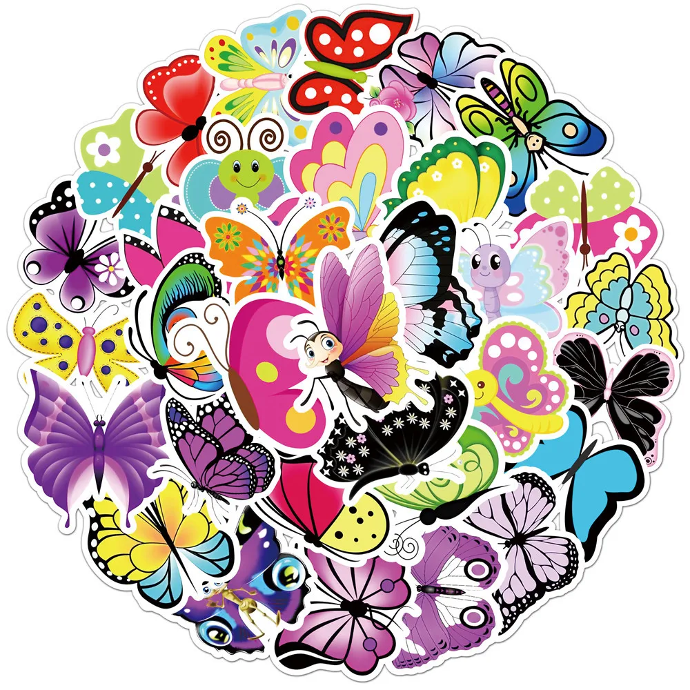 

10/30/50pcs New Creative Butterfly Graffiti Classic Stickers Decal Home Decor Kettle Luggage Compartment Laptop Pvc Girl