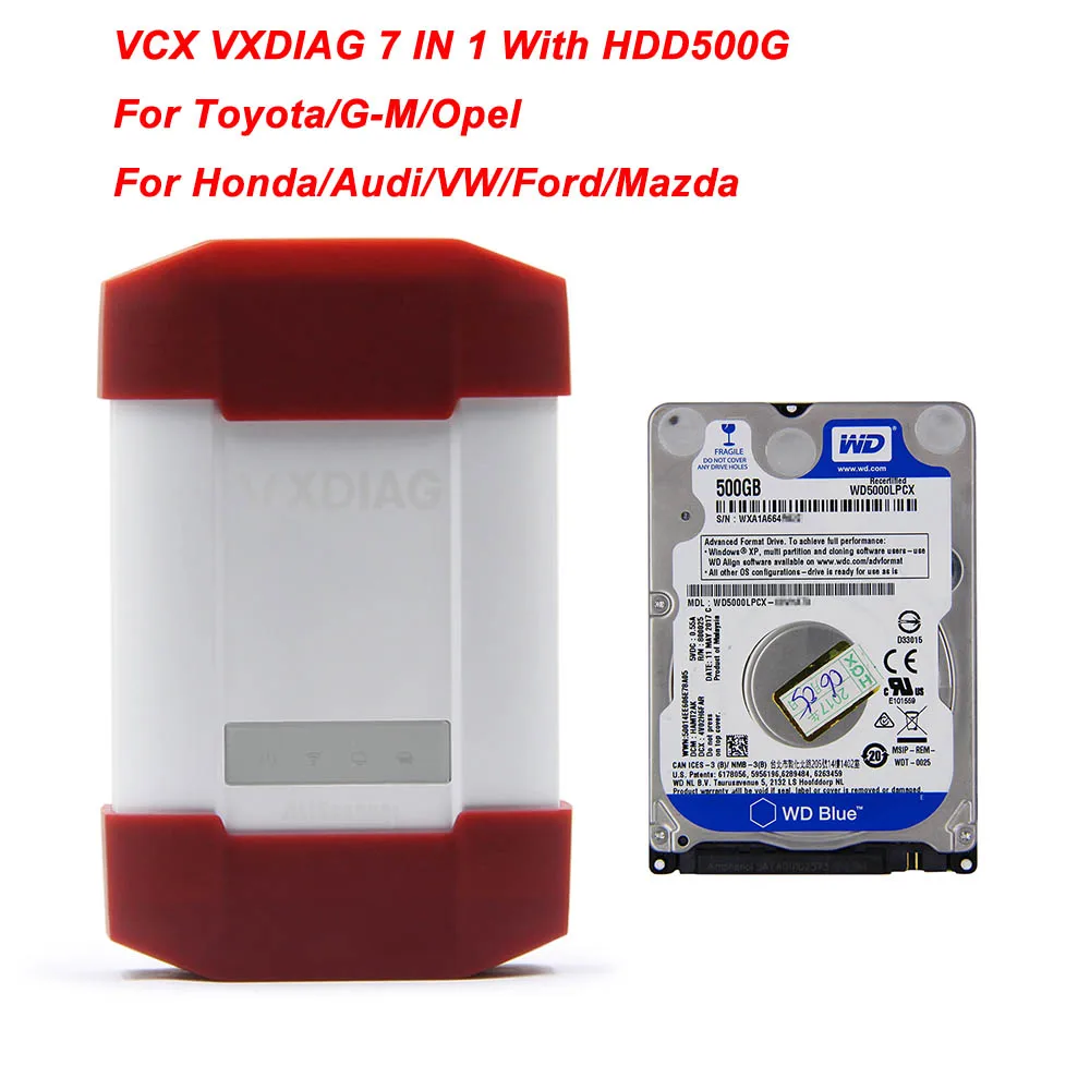 VXDIAG 7 в 1 для Toyota/G-M/Opel/Honda/Audi/VW/Ford/Mazda OBD OBD2 автомобильный диагностический инструмент того же MDI Techstream ODIS Tech2 HDS - Цвет: 500G HDD