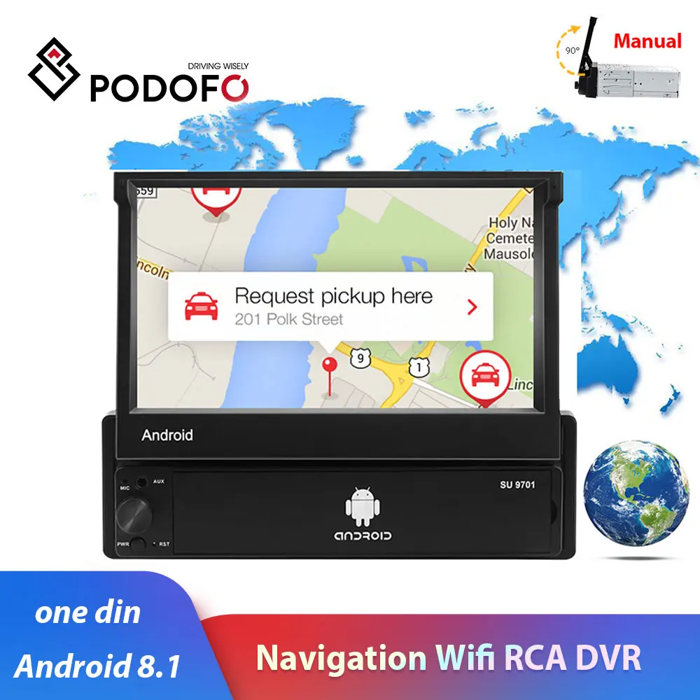 1din автомобильное радио Podofo " Android 8,1 1080P сенсорный экран авто радио gps навигация WiFi Зеркало Ссылка для Универсальный 1Din стерео