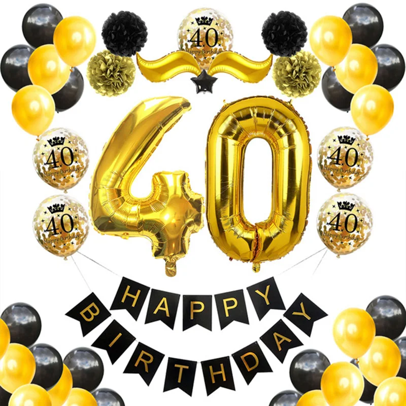 1 Набор С Днем Рождения для взрослых 20th 50th 40th 30th 60th Year Decoration черный золотой баннер