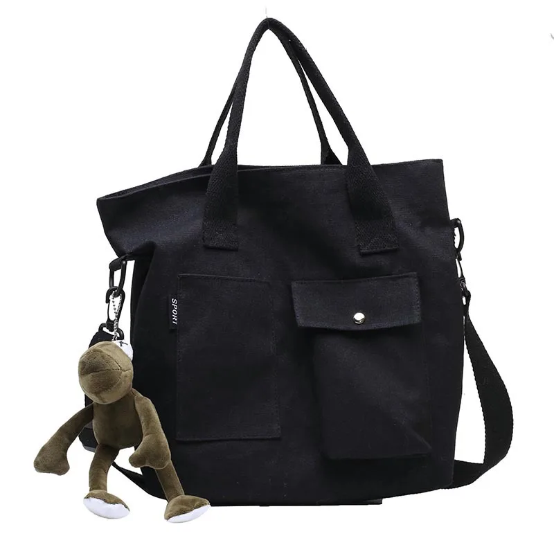 

Canvas big bag female bag new style 2021 student class solid color portable tote bag bag shoulder messenger bag tide clutch bag