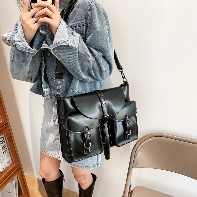 Retro Multiple Pockets Bag PU Leather Crossbody Bags for Women 2022 Hit Trend Women's Branded Trending Side Bag Shoulder Handbag