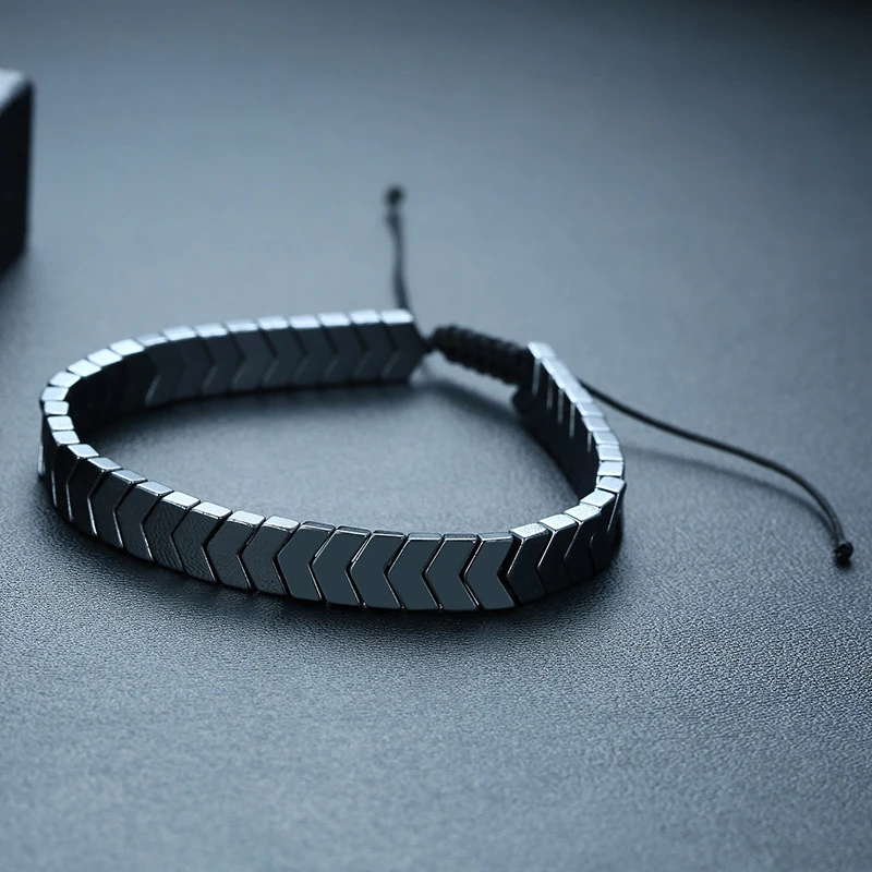 Цепочка Из Гематита Мужская регулируемая по длине браслет со стрелками |