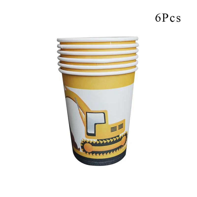 Paper cup x 6 Строительные транспортные средства экскаватор вечерние украшения бумажный стаканчик, тарелка баннеры детский душ шары Дети День рождения принадлежности AW06 - Цвет: Paper cup x 6