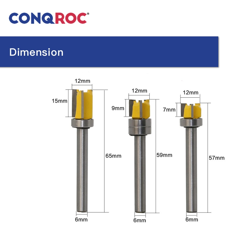 6 мм прямой хвостовик 12 диаметр заподлицо отделка шаблонный маршрутизатор бит