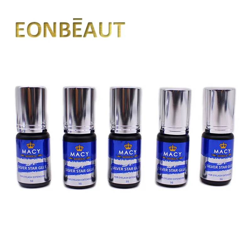 5 Bottles MACY Silver Star Glue For Eyelash Extension 5ml Powerful Fastest Drying 0.5 Sec Black Lash Adhesive Korean Beauty Shop | Красота и