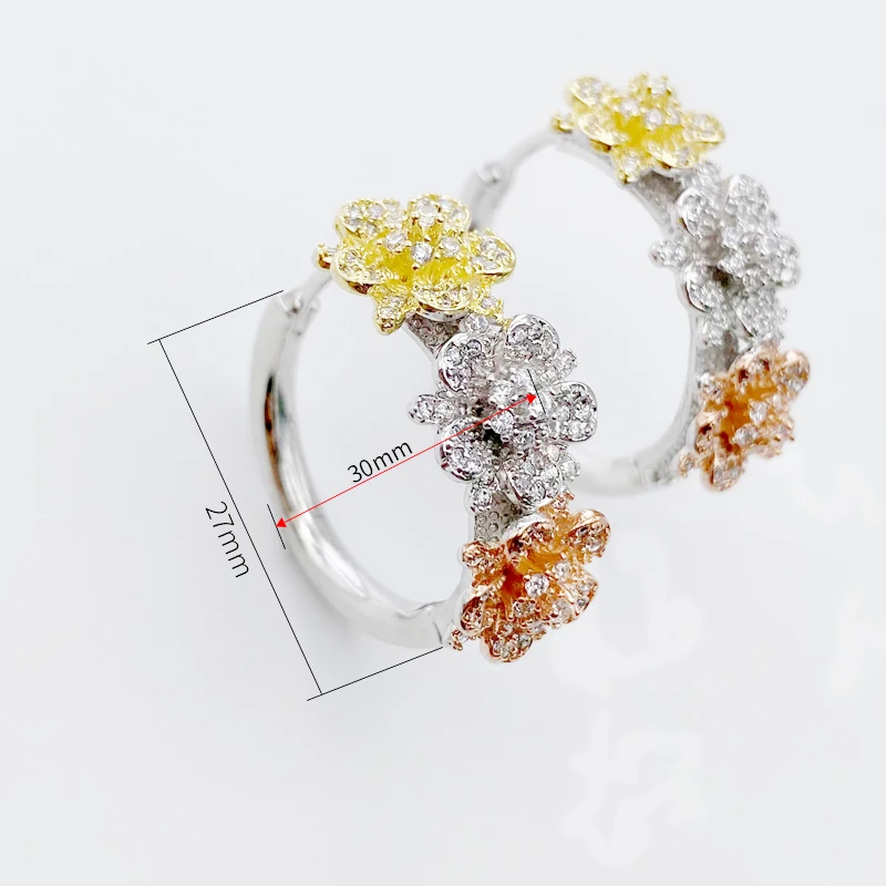 Медные серьги Lanyika три цветка ушное кольцо с микрозакрепкой из циркона для женщин