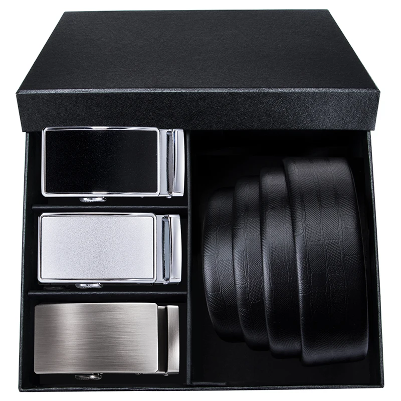 2174-2175-2176-EA Hi-Tie, деловой стиль, мужские, натуральная кожа, автоматическая пряжка, ремень, черный, 150 см, длинные, модные, сплав, пряжка, Свадебные ремни - Цвет: 2174-2175-2176-EA