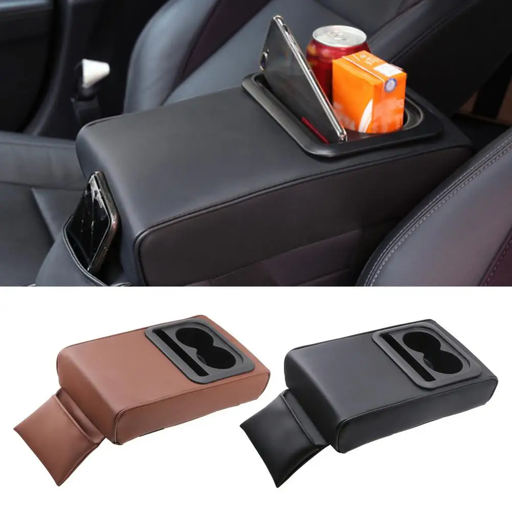 

Waterproof PU Leather Center Console Cover Interior Decor Protection Accessories Car Armrest Box With 2 Straps Fit For Car Truck