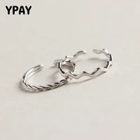ypay pure 100 925 sterling silver wave open rings for women personality simple style lady prevent allergy fine jewelry ymr752