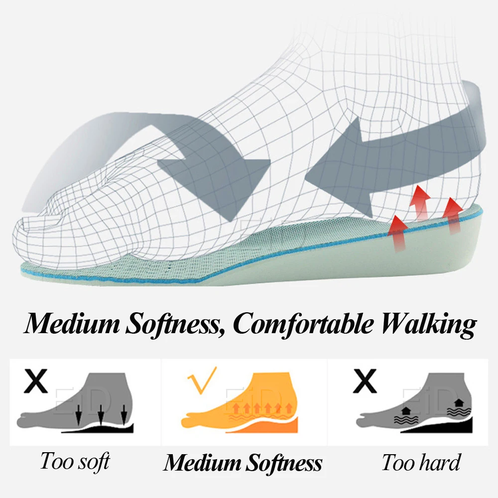 Invisible EVA Ultra Thin Height Increase Insoles with Breathable Comfortable Polyester Bottom Shoe Insole Height 1-3.5cm Unisex