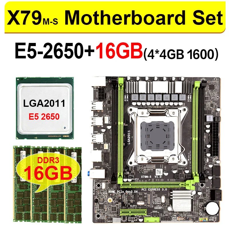 

JINGSHA X79 M-S Motherboard LGA2011 E5 2650 CPU 4pcs x 4GB = 16GB DDR3 1600Mhz ECC REG Memory Set M-ATX combos M.2 SSD