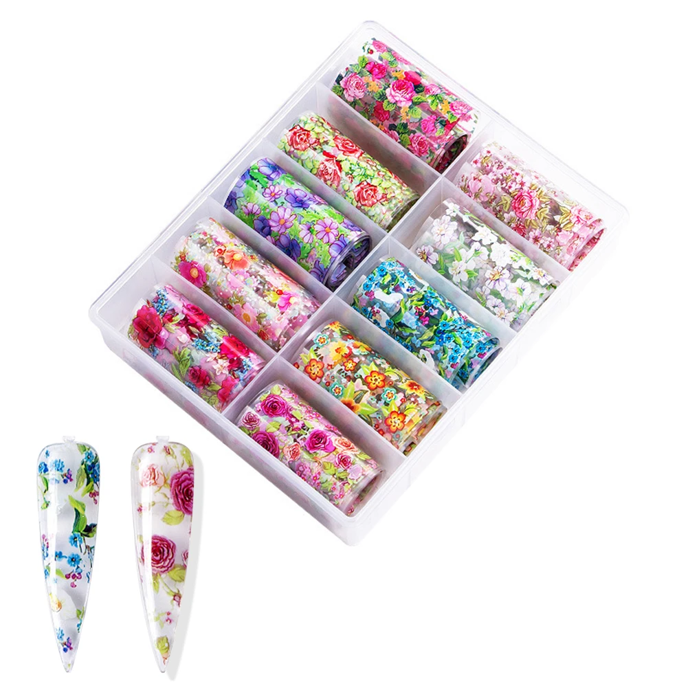 

10 rolls 4*100CM Fashionable Nail Art Stickers Set New Design Nail Foil Roll DIY Acrylic Nail Decoration Foils