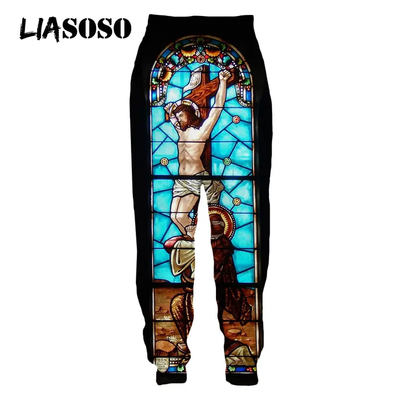 

LIASOSO Religion Christ Jesus Cross Sweatpants Baggy Harajuku 3D Print Steetwear Sweat Pants Women Men Jogging Pant Clothing
