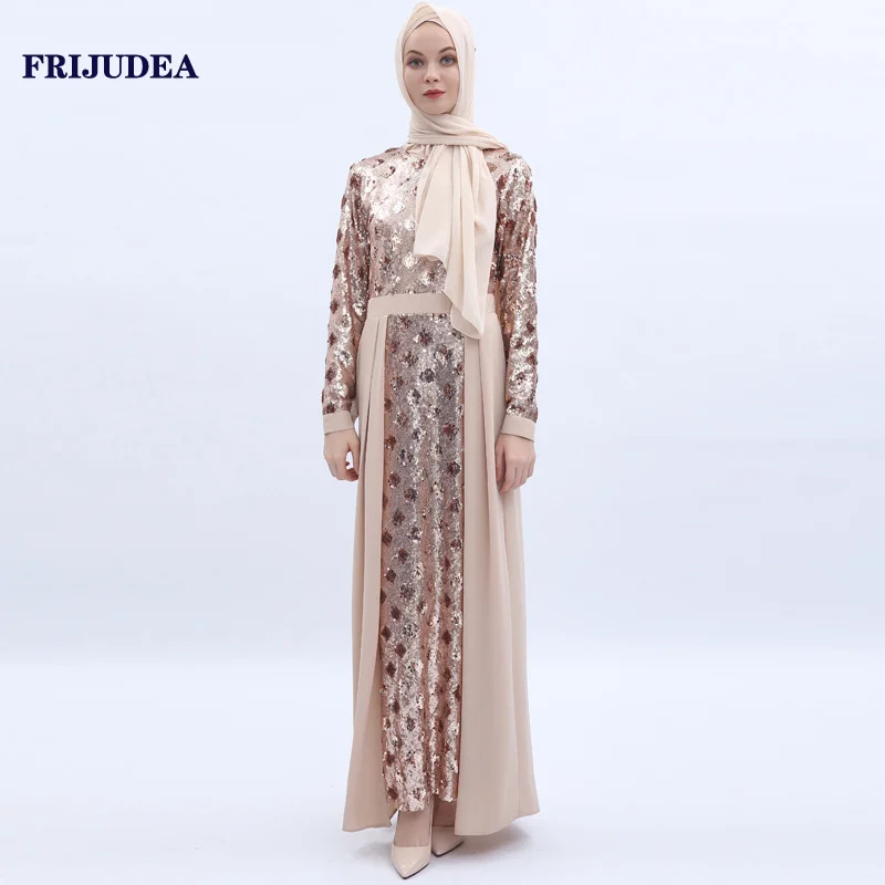 FRIJUDEA, роскошное женское платье с длинным рукавом, Дубай, Абая, расшитое блестками, исламское женское платье-Халат