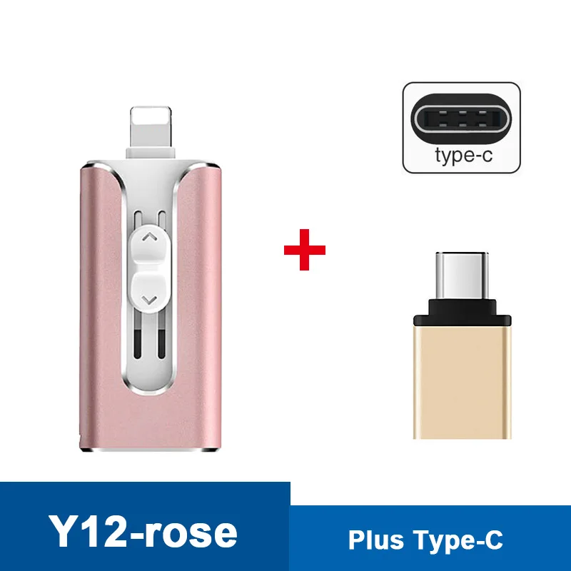 Y12-USB3.0-R-Type-c 3 в 1 OTG USB флеш-накопитель Флешка 3,0 16 ГБ 32 ГБ 64 ГБ 128 ГБ флеш-накопитель для iphone 8 7 Plus 6 6s Plus 5s ipad карта памяти ФЛЕШКА usb c flash флешка мини small usb drives - Цвет: Y12-USB3.0-R-Type-c