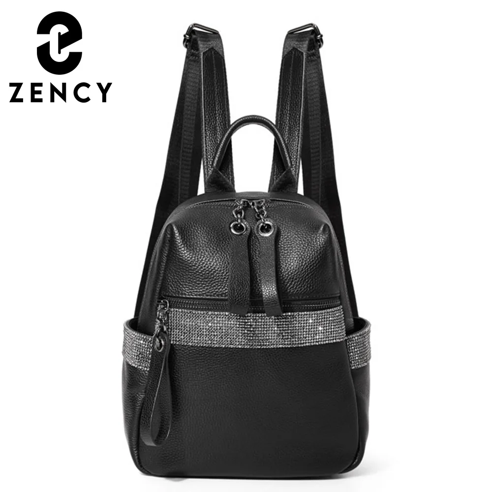 

Zency New 2022 Genuine Leather Backpack For Women Diamond Fashion Small Casul Satchel Female Rucksack High Quality Back Pack Bag
