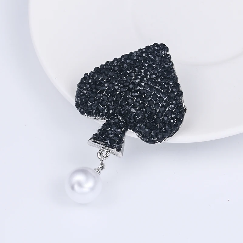 WEIMANJINGDIAN Brand Dark Silver Color Plated Black Rhinestones Spade Brooch Pins for Women