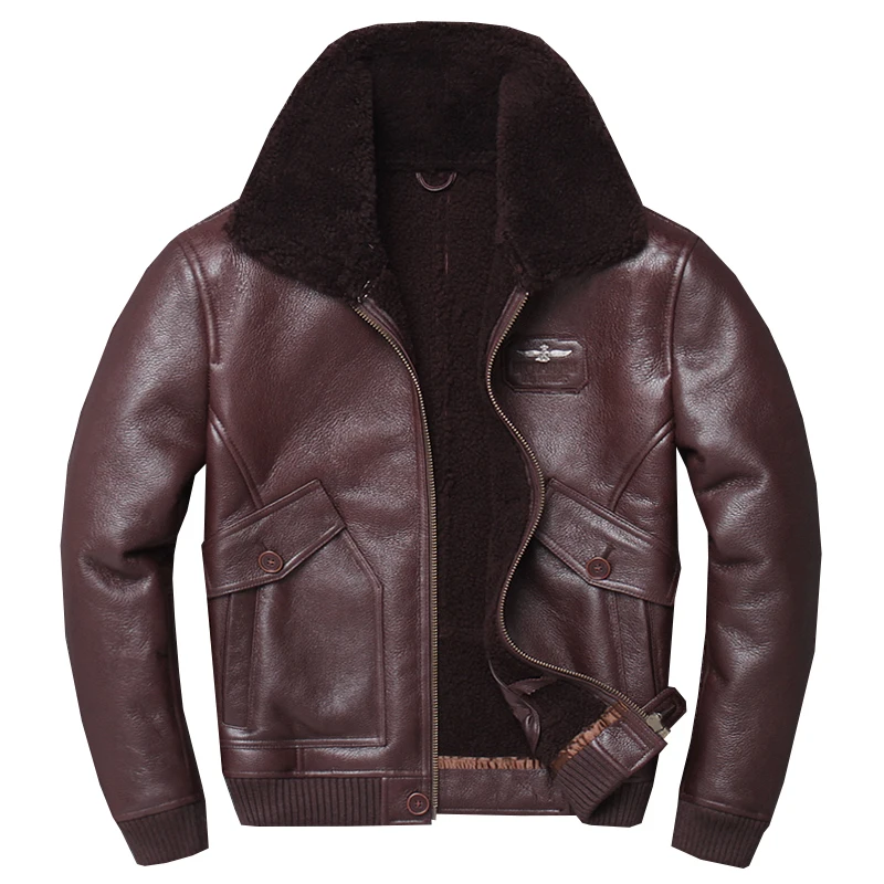 

New genuine 2020 leather jacket with Removable Sheepskin and wool Reversible wear Men's locomotive Fur Winter leather coat
