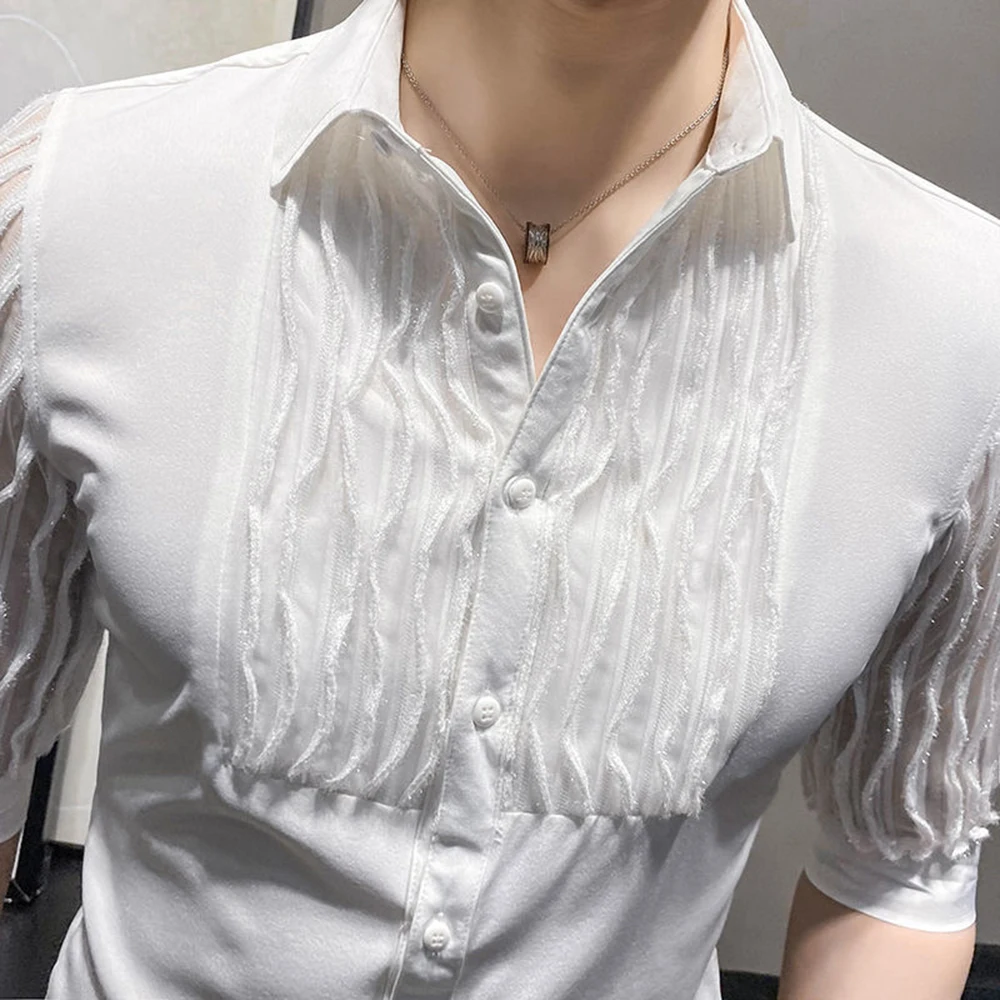White Black Ruched Long Sleeve Vintage Shirt Men Gothic Renaissance Medieval Shirt Solid Male Top Shirt Blouse