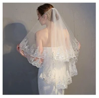 new in trend wedding lace veil sparkle hip length veil 2 tier soft tulle bridal veils with comb