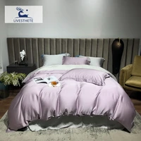 liv esthete women 100 silk bedding set purple gray silky duvet cover flat sheet pillowcase queen king bed linen set for home