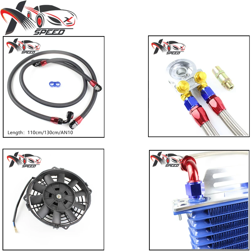 

Universal 15 row oil cooler 7'' oil cooler fan + GREX thermostat adapter + engine radiator XXTOL15-27BL/BK