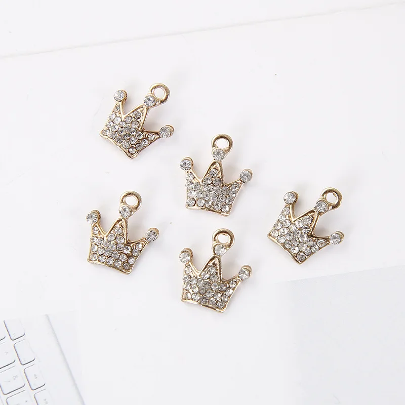 10 шт./упак. корона с украшением в виде кристаллов Подвески из метала золотого