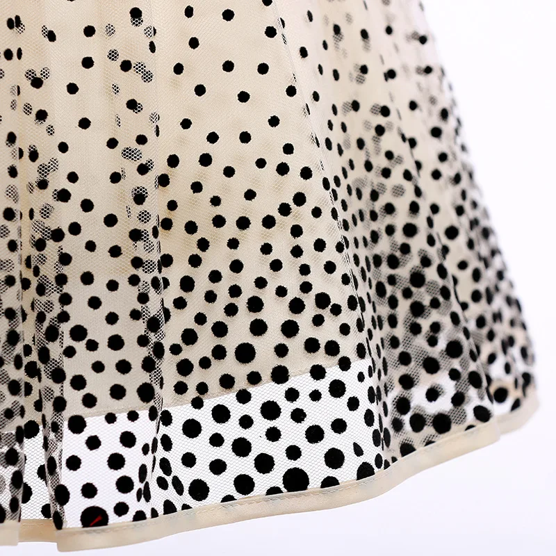 

Children Flower Girl Princess Party Pageant Ball Gowns Lace Ruffle Caped Shoulder Pearls Neck Kids Dot Dress for Wedding 2019