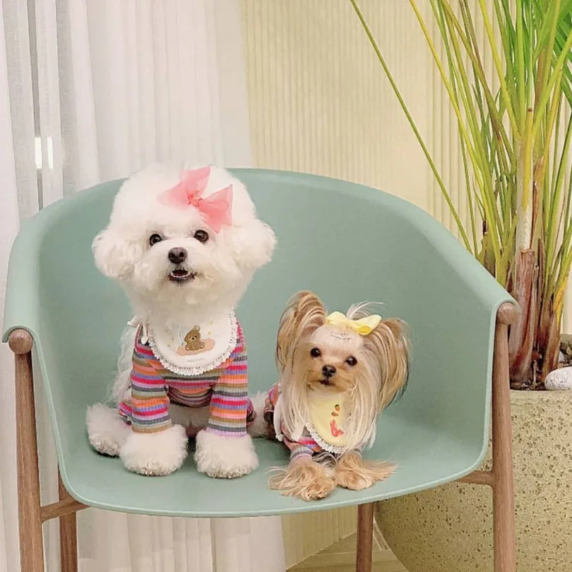 

INS Korea cute rabbit embroidery dog bib pet bib saliva towel Bichon Teddy Hiromi bib