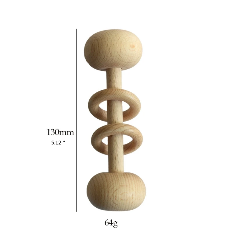 

1PC Baby Teether Toys Beech Wooden Rattle Wood Teething Rodent Ring Musical Chew Play Gym Montessori Stroller Toy