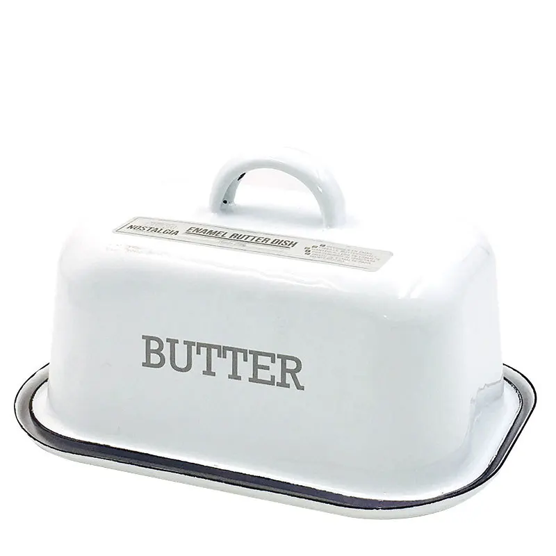 

Retro Nostalgic Enamel With Lid Snack Tray Home Kitchen Tableware Butter Box Cheese Storage Box